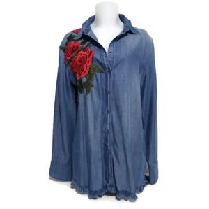 Joh denim style 3D rose embroidery. Size large